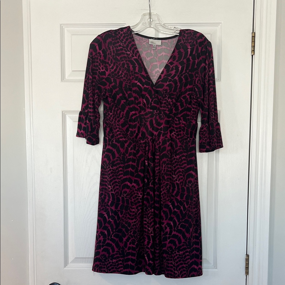 Linea Domani Black and Pink Patterned Long Sleeve Dress